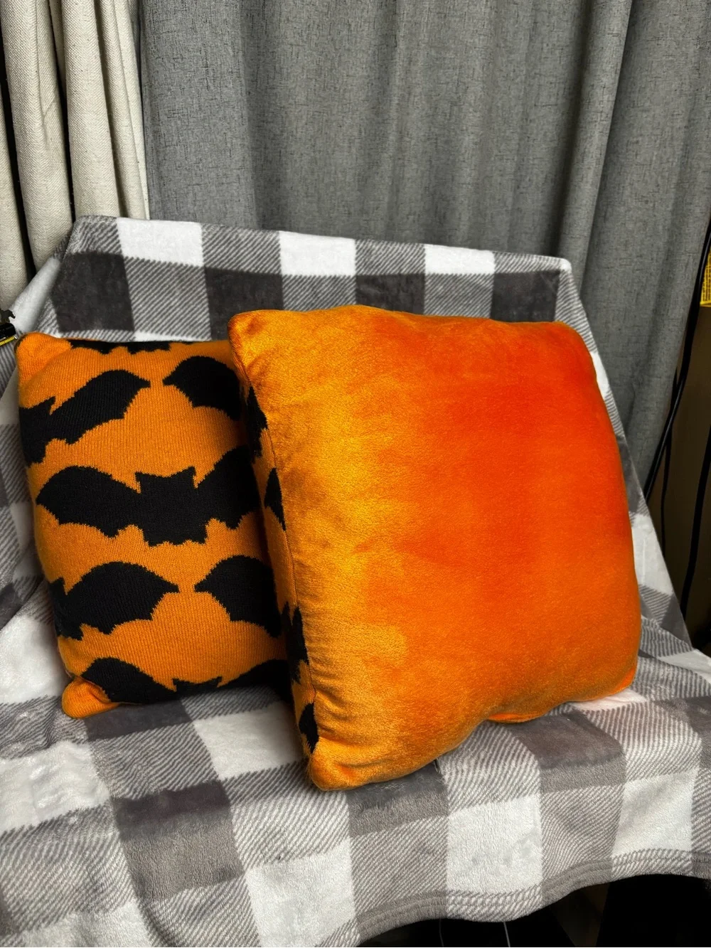 Halloween Bat Pattern Orange & Black Throw Pillow Set